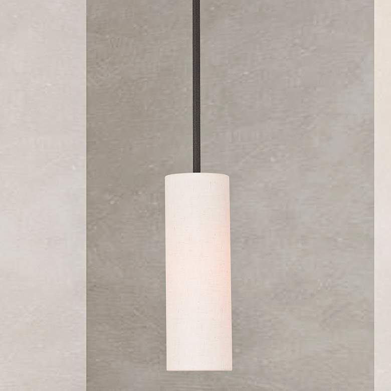 Image 2 Meridian 4 3/4" Wide English Bronze Cylinder Mini Pendant