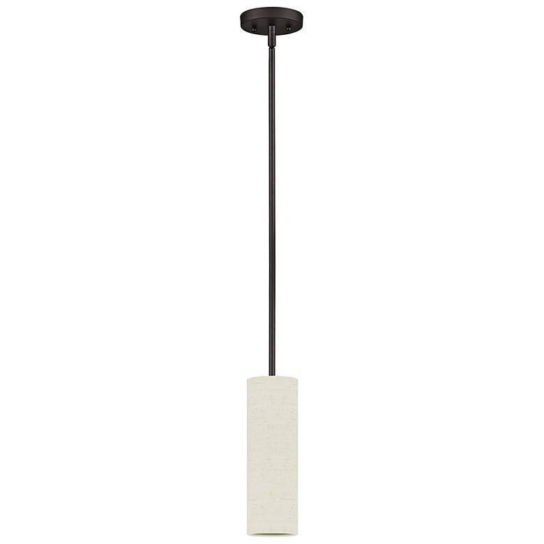 Image 6 Meridian 4 3/4" Wide English Bronze Cylinder Mini Pendant more views