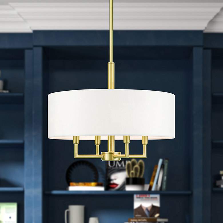 Image 1 Meridian 4 Light Satin Brass Pendant Chandelier