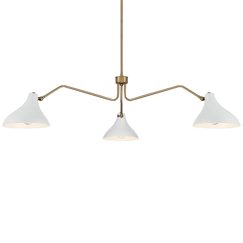 Image 1 Meridian 48" Wide Natural Brass and White 3-Light Pendant