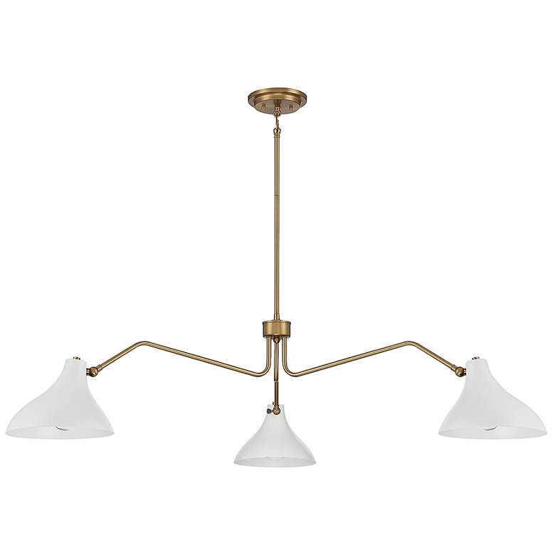 Image 3 Meridian 48" Wide Natural Brass and White 3-Light Pendant more views