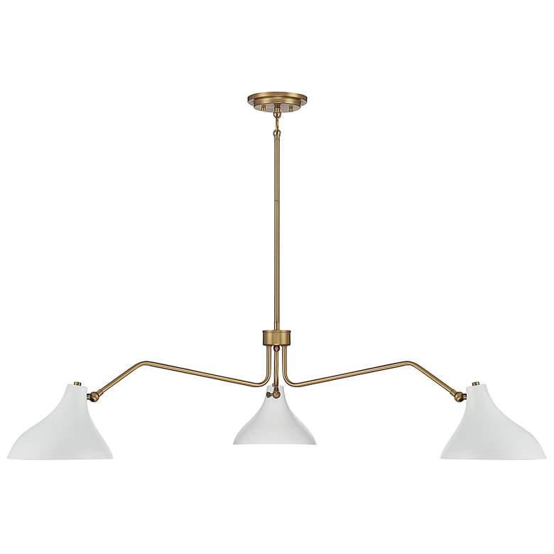 Image 4 Meridian 48" Wide Natural Brass and White 3-Light Pendant more views