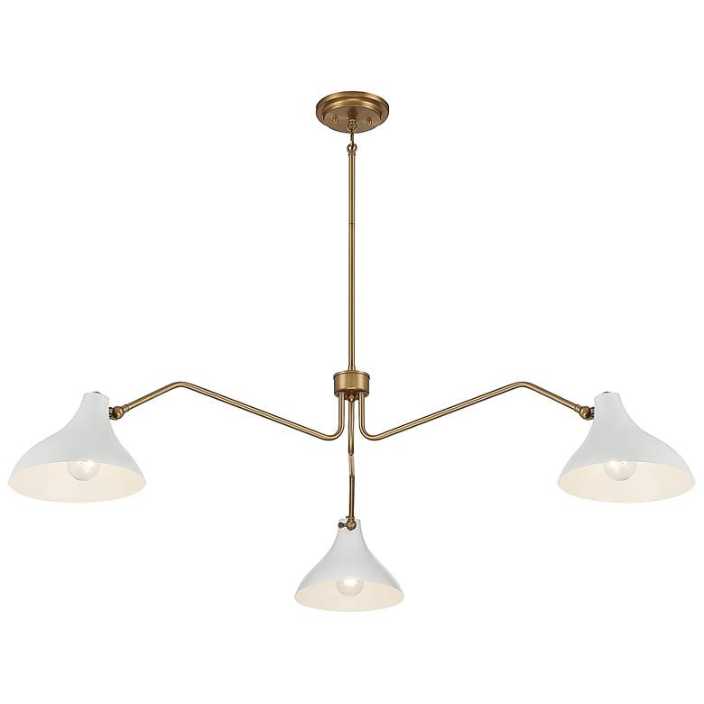 Image 5 Meridian 48" Wide Natural Brass and White 3-Light Pendant more views