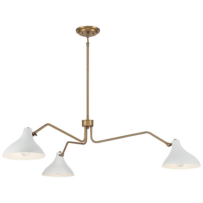 Image 6 Meridian 48" Wide Natural Brass and White 3-Light Pendant more views