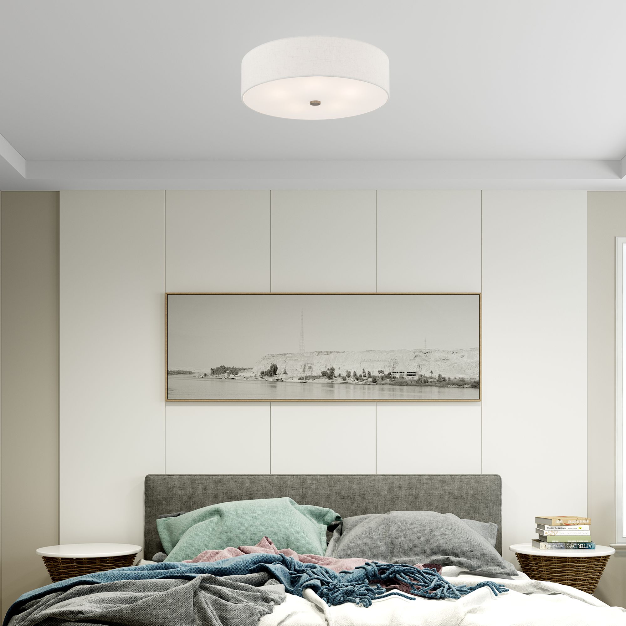 Meridian 5 Light Brushed Nickel Ceiling Mount in scene
