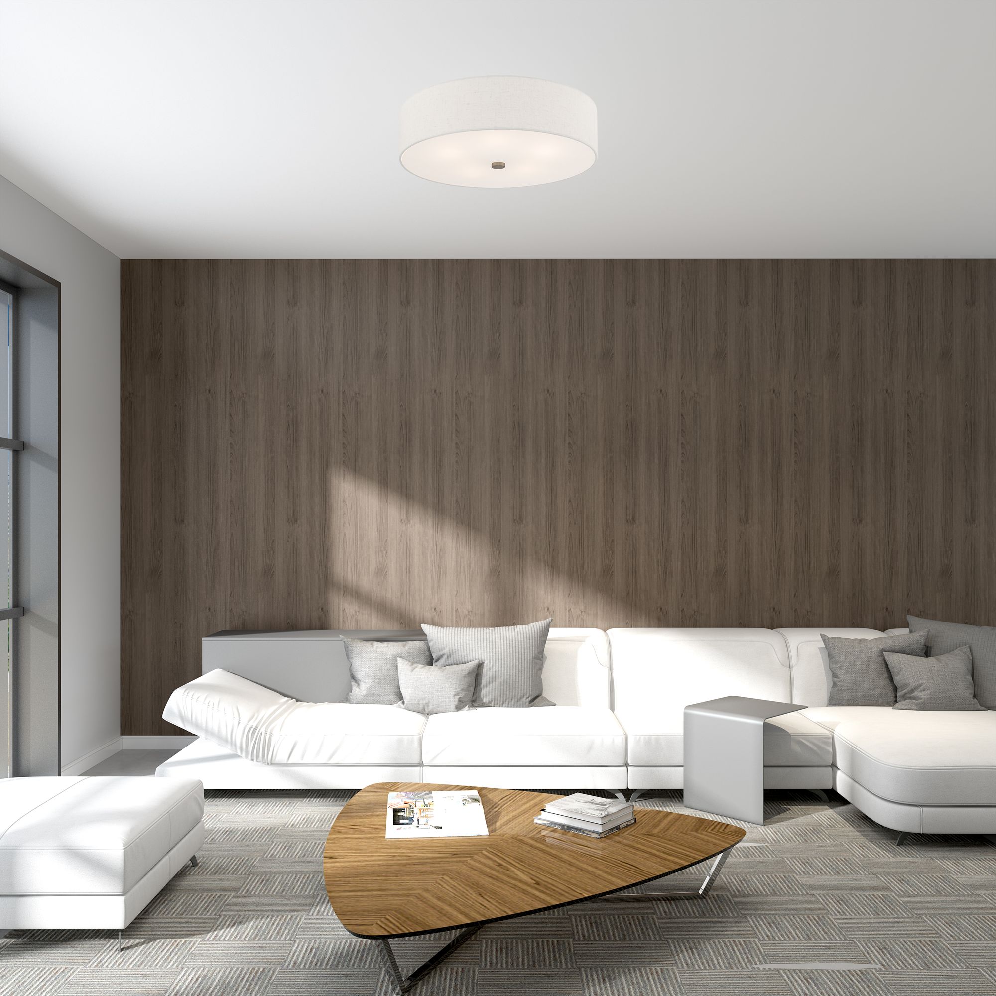 Meridian 5 Light Brushed Nickel Ceiling Mount in scene