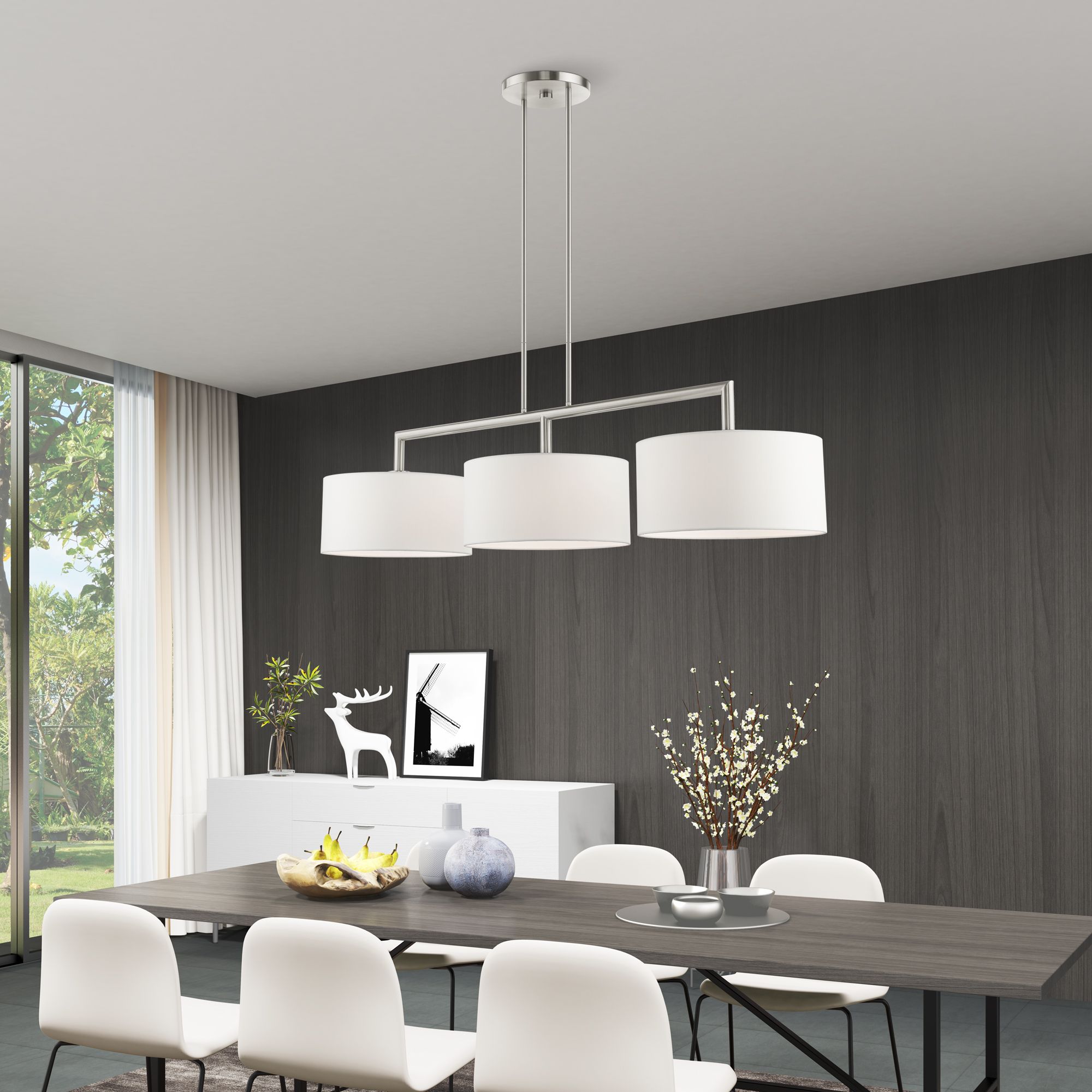 Meridian 51" Wide Brushed Nickel 3-Light Linear Chandelier in scene