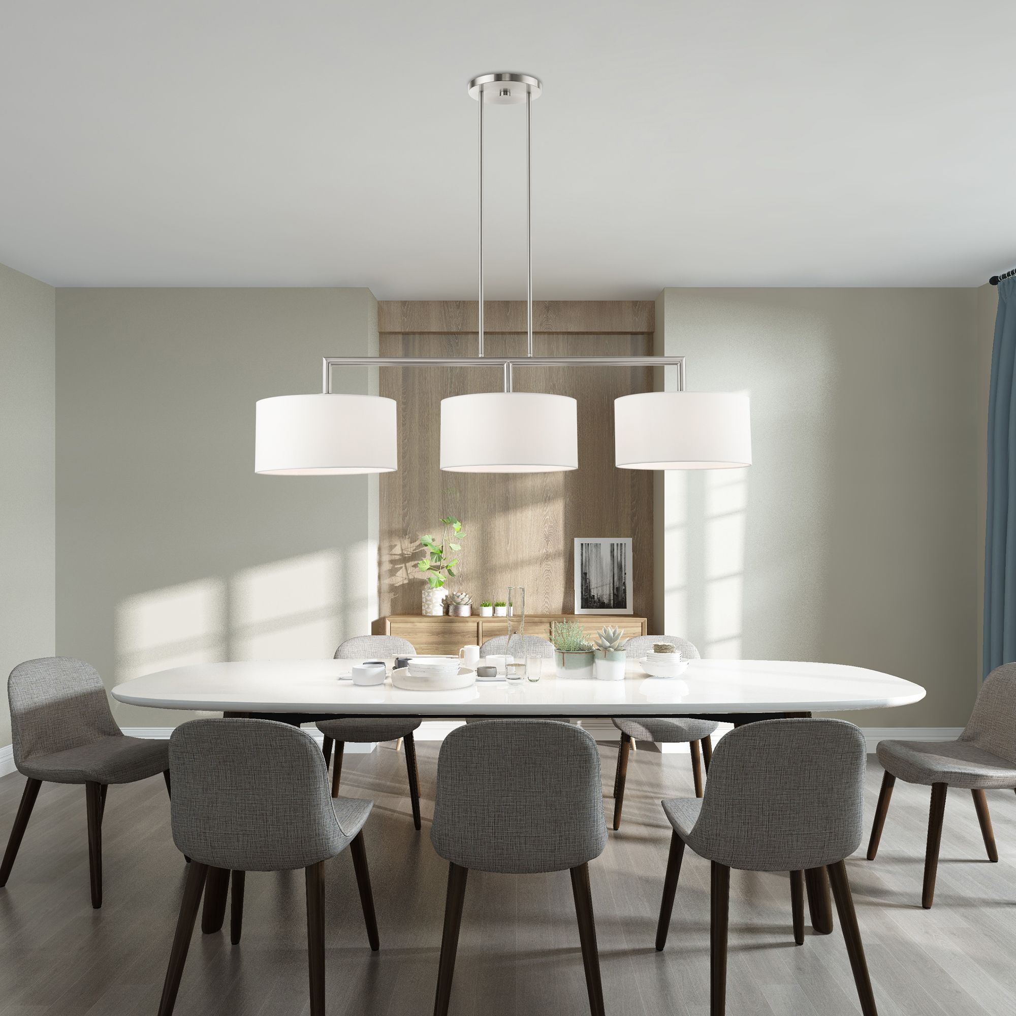 Meridian 51" Wide Brushed Nickel 3-Light Linear Chandelier in scene