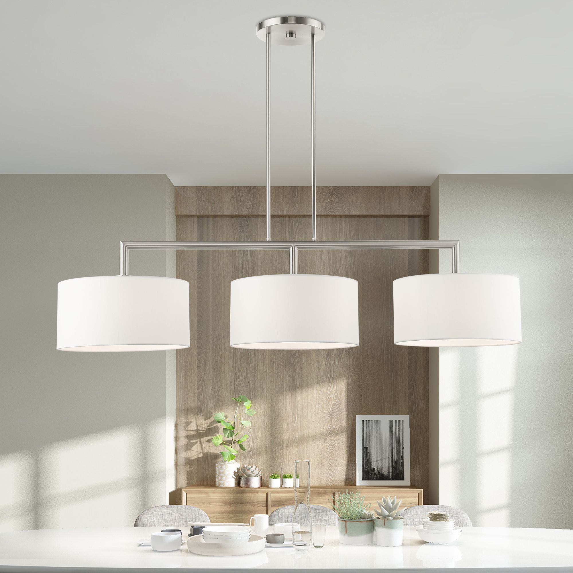 Meridian 51" Wide Brushed Nickel 3-Light Linear Chandelier in scene