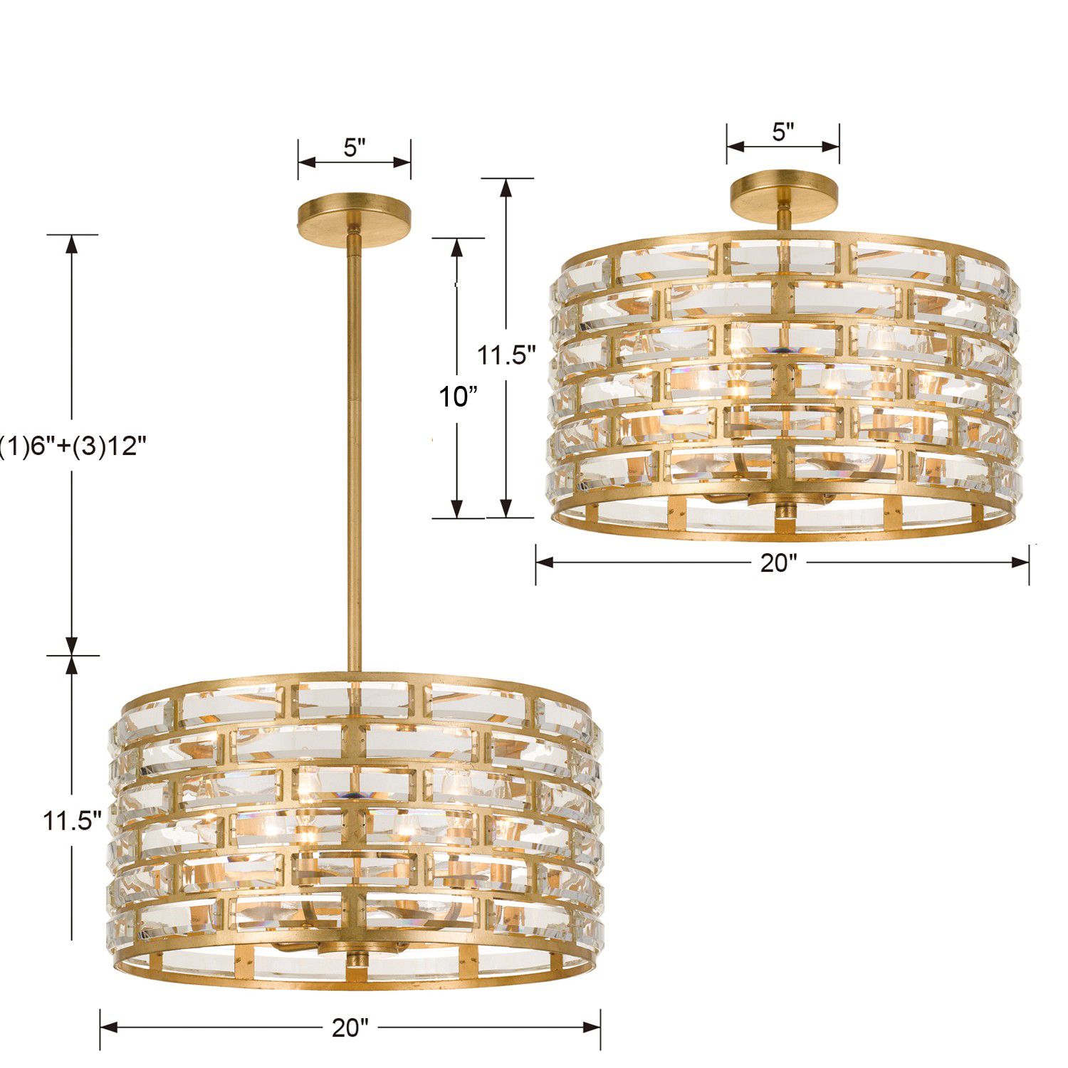 Image 2 Meridian 6 Light Antique Gold Semi Flush Mount more views
