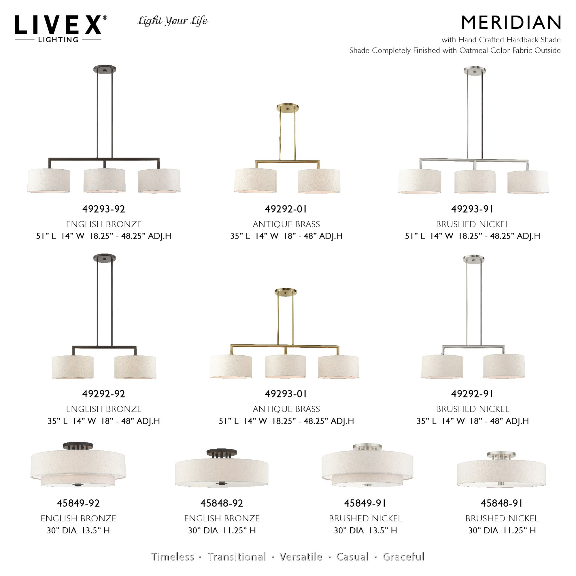 Meridian 6 Light Brushed Nickel Semi Flush