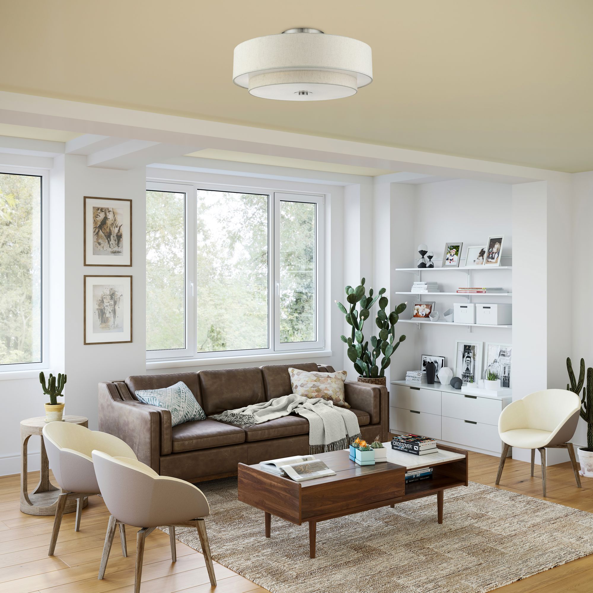 Meridian 6 Light Brushed Nickel Semi Flush