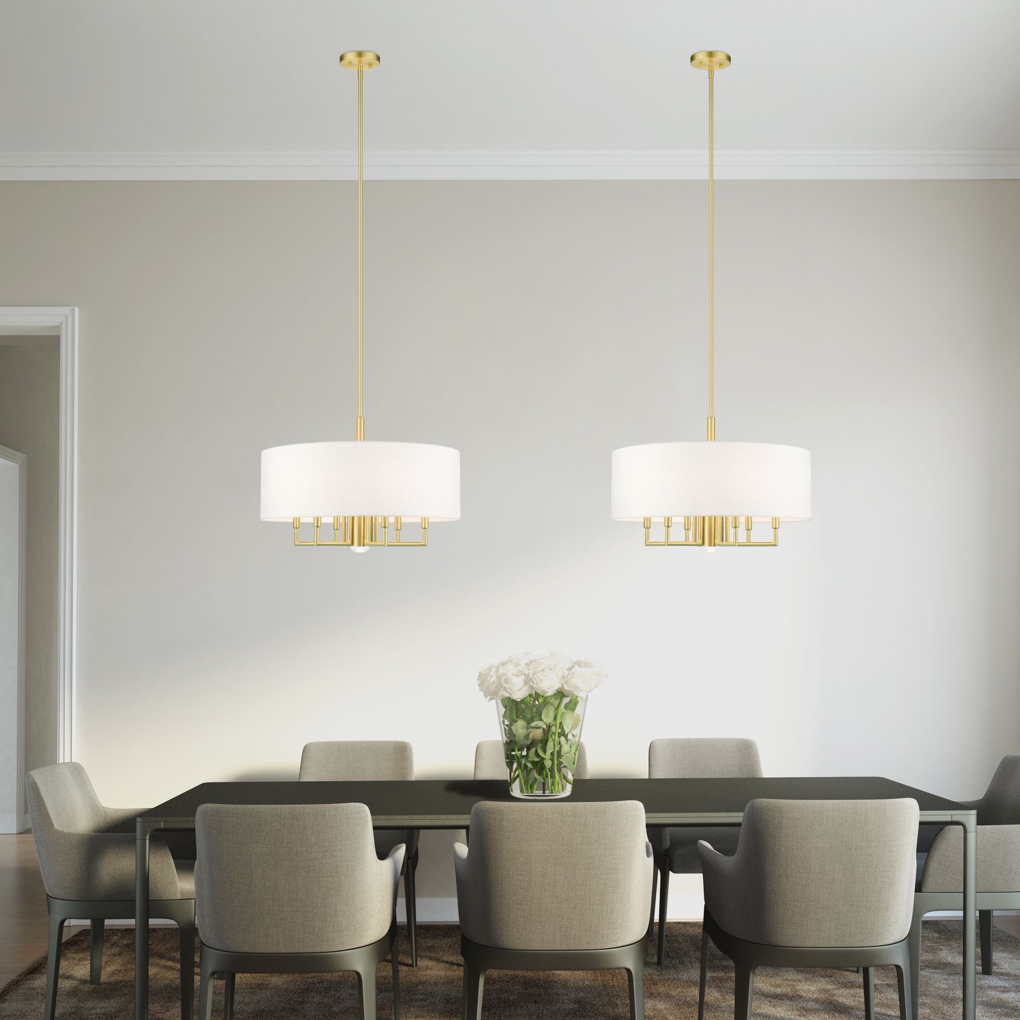 Meridian 7 Light Satin Brass Pendant Chandelier