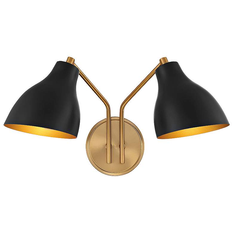 Image 1 Meridian 9 3/4"H Natural Brass and Black 2-Light Wall Sconce