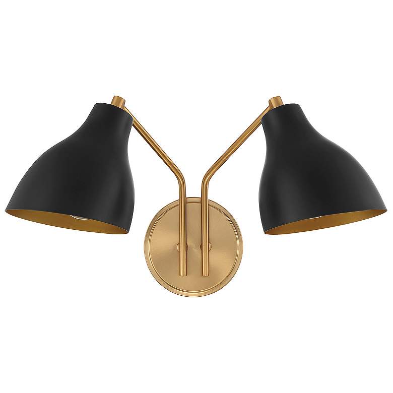 Image 2 Meridian 9 3/4"H Natural Brass and Black 2-Light Wall Sconce more views