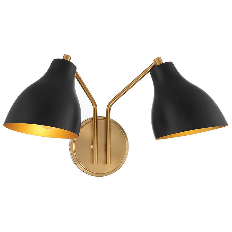 Image 3 Meridian 9 3/4"H Natural Brass and Black 2-Light Wall Sconce more views