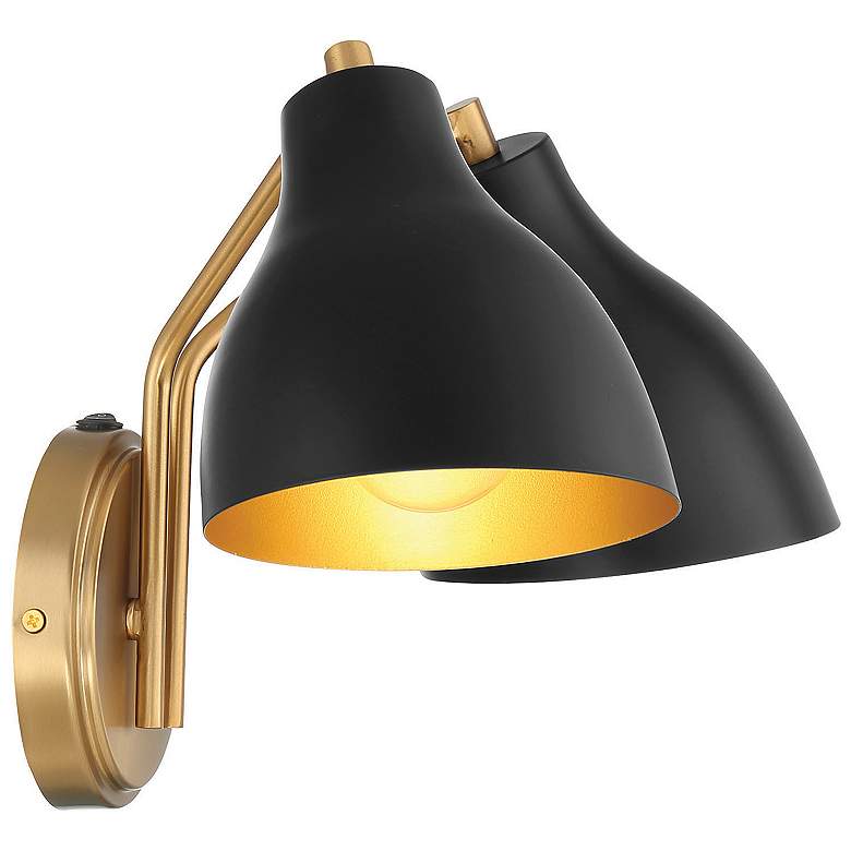 Image 5 Meridian 9 3/4"H Natural Brass and Black 2-Light Wall Sconce more views
