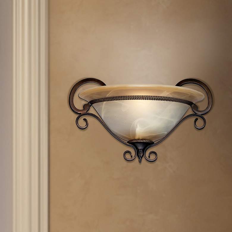 Image 3 Meridian 9" High Golden Bronze Marbled Glass Wall Sconce more views