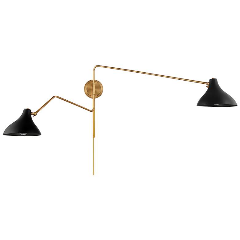 Image 2 Meridian Black with Brass 2-Light Swing Arm Wall Lamp more views