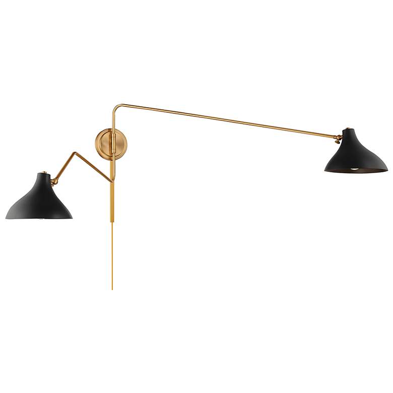 Image 3 Meridian Black with Brass 2-Light Swing Arm Wall Lamp more views