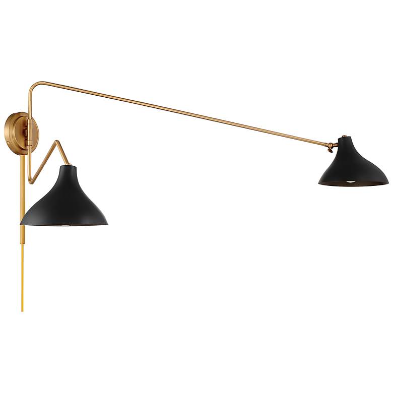 Image 4 Meridian Black with Brass 2-Light Swing Arm Wall Lamp more views