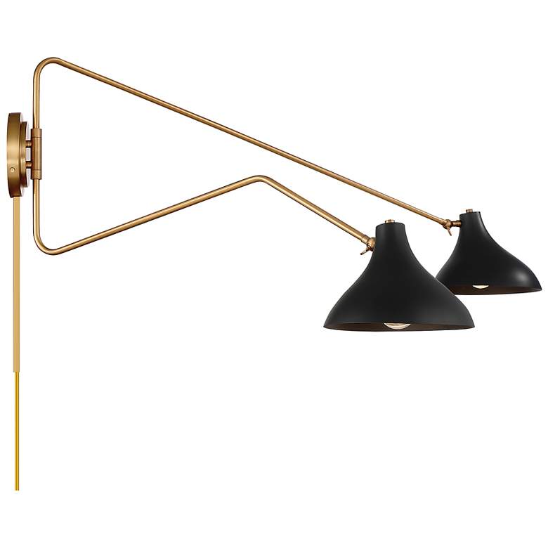 Image 5 Meridian Black with Brass 2-Light Swing Arm Wall Lamp more views