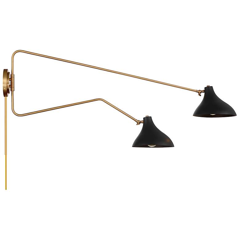 Image 6 Meridian Black with Brass 2-Light Swing Arm Wall Lamp more views