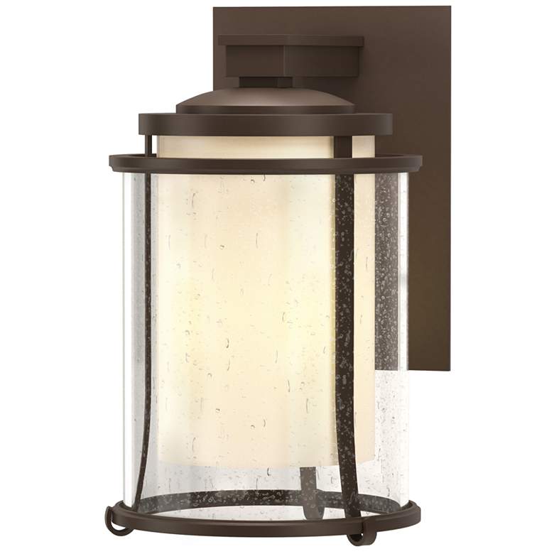Image 1 Meridian Coastal Bronze Outdoor Sconce With Opal &#38; Seeded Glass