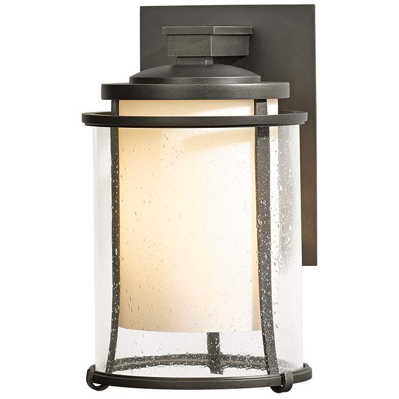Image 1 Meridian Coastal Dark Smoke Outdoor Sconce With Opal &#38; Seeded Glass