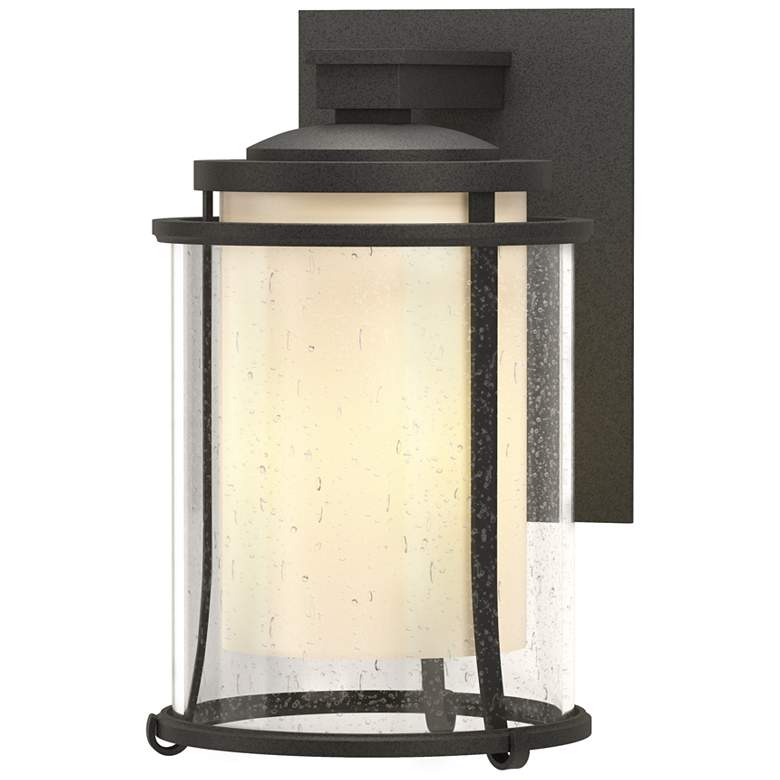 Image 1 Meridian Coastal Natural Iron Outdoor Sconce With Opal &#38; Seeded Glass