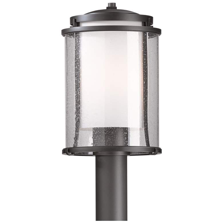 Image 1 Meridian Outdoor Post Light - Dark Smoke Finish - Opal and Seeded Glass