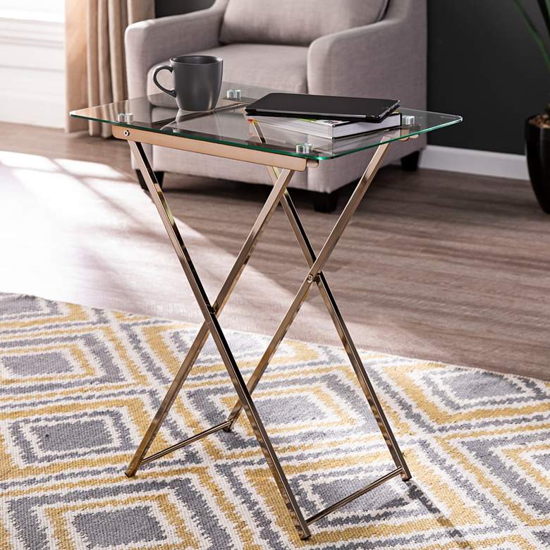 Image 1 Meridino 24" Wide Champagne Cross-Leg Folding Tray Table