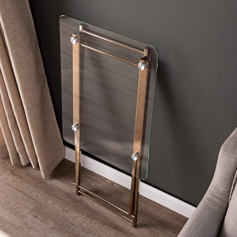 Image 7 Meridino 24" Wide Champagne Cross-Leg Folding Tray Table more views