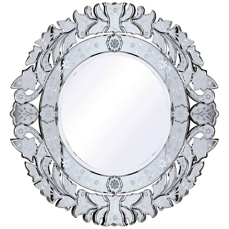 Image 1 Meriet Etched Glass 31 1/2 inch Round Wall Mirror