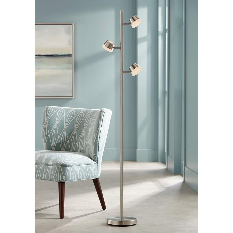 Image 1 Merlin Satin Nickel Trac Tree 3-Light LED Floor Lamp