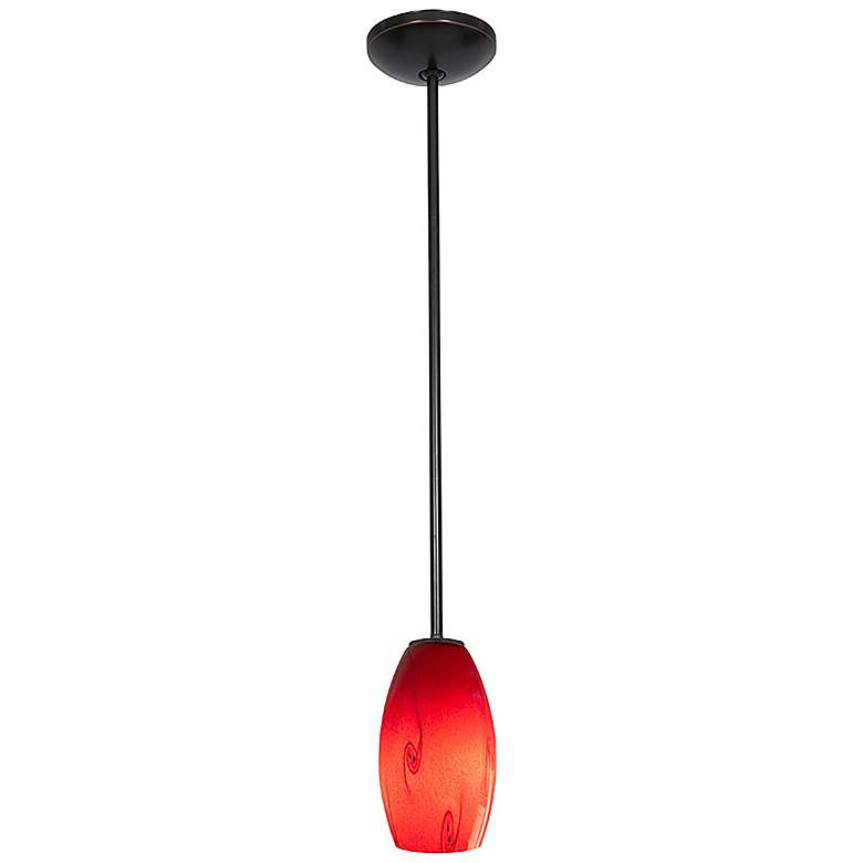 Image 2 Merlot 3.5" Wide Oil Rubbed Bronze Stem Hung LED Pendant w/ Red Sky Sh more views