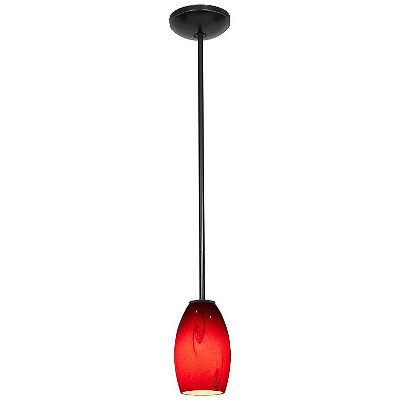 Image 3 Merlot 3.5" Wide Oil Rubbed Bronze Stem Hung LED Pendant w/ Red Sky Sh more views