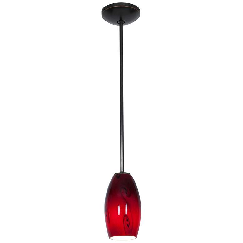 Image 1 Merlot 3.5 inch Wide Oil Rubbed Bronze Stem Hung Pendant w/ Red Sky Glass 