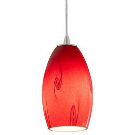 Image5 of Merlot - E26 LED Cord Pendant - Brushed Steel Finish - Red Sky Glass Shade more views