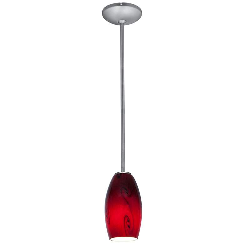 Image 1 Merlot Pendant - Rods - Brushed Steel Finish - Red Sky Glass Shade
