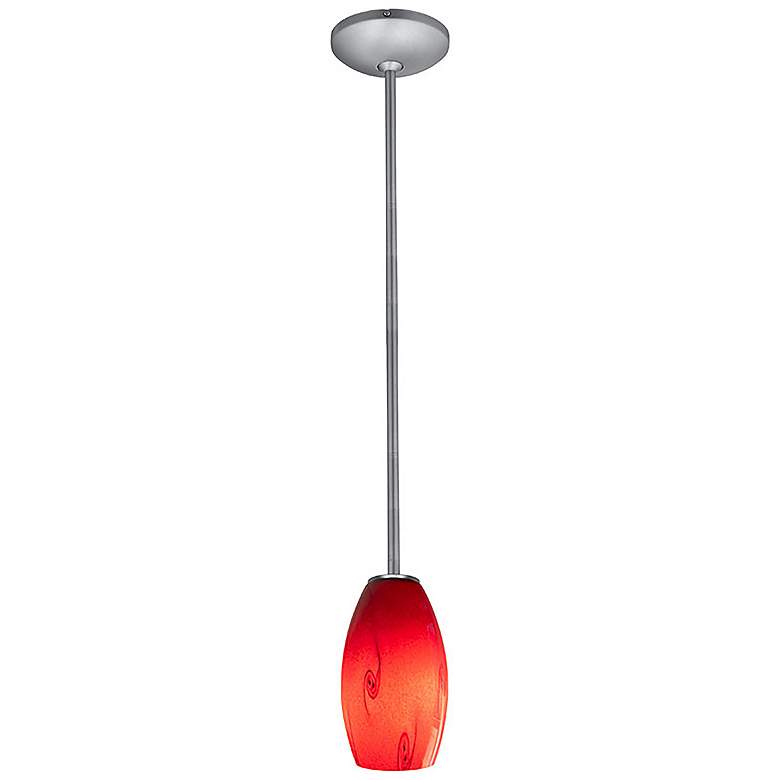 Image 2 Merlot Pendant - Rods - Brushed Steel Finish - Red Sky Glass Shade more views