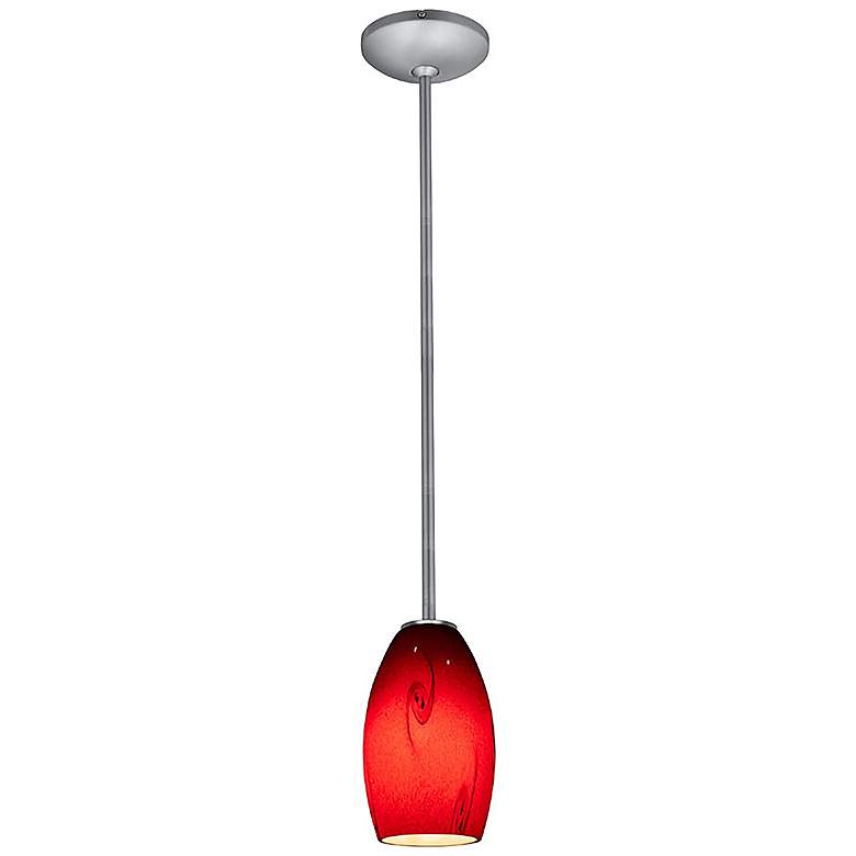 Image 3 Merlot Pendant - Rods - Brushed Steel Finish - Red Sky Glass Shade more views