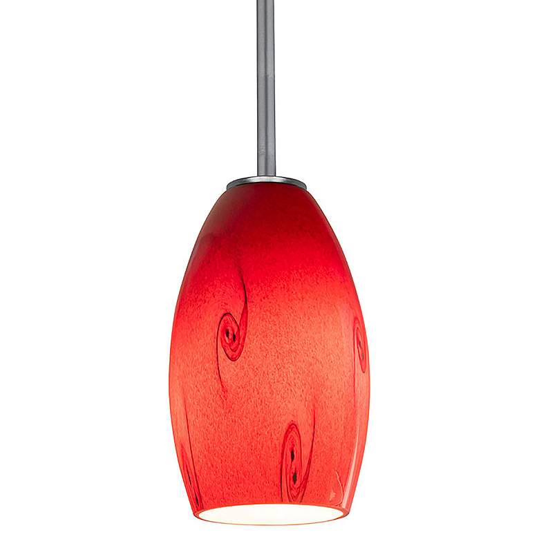 Image 5 Merlot Pendant - Rods - Brushed Steel Finish - Red Sky Glass Shade more views