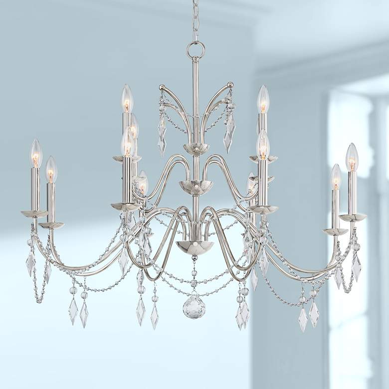Image 1 Merlyn 34 inchW Polished Nickel and Crystal 12-Light Chandelier