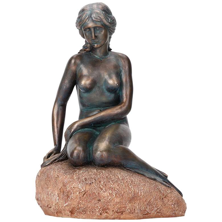 Image 2 Mermaid 15 inch High Bronze Statue with Solar LED Spotlight more views