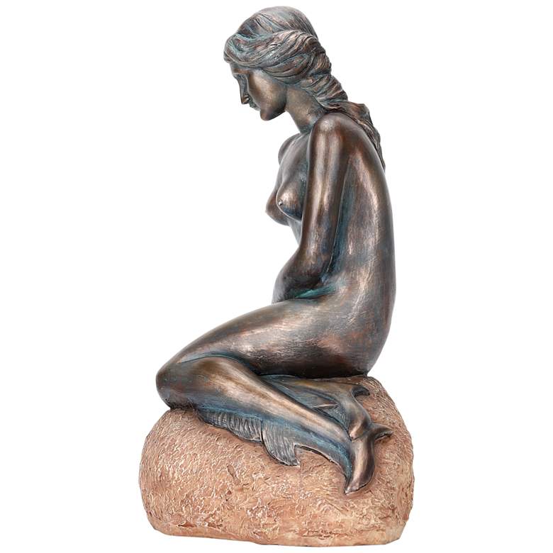 Image 3 Mermaid 15 inch High Bronze Statue with Solar LED Spotlight more views