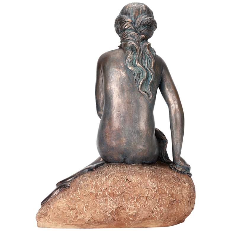 Image 4 Mermaid 15 inch High Bronze Statue with Solar LED Spotlight more views