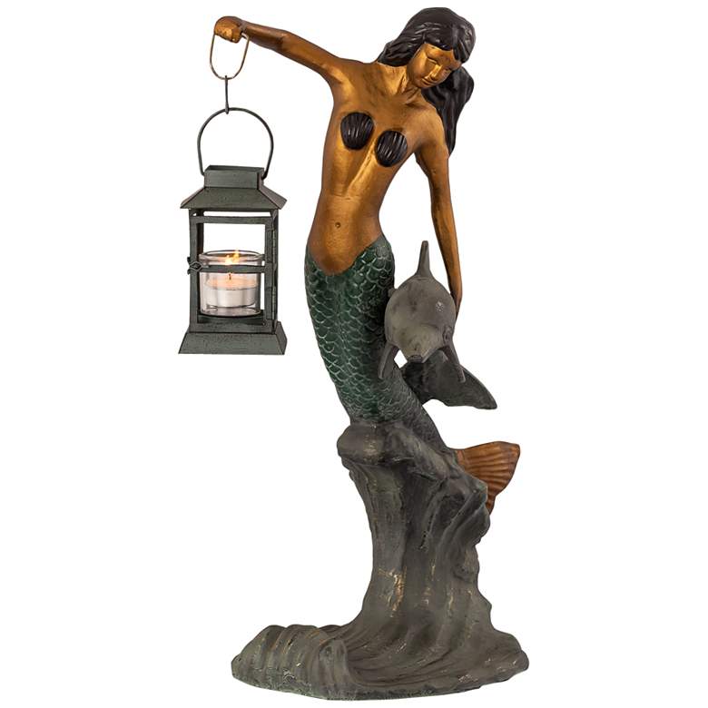 Image 1 Mermaid Lantern 20 1/2" High Aluminum Outdoor Statue