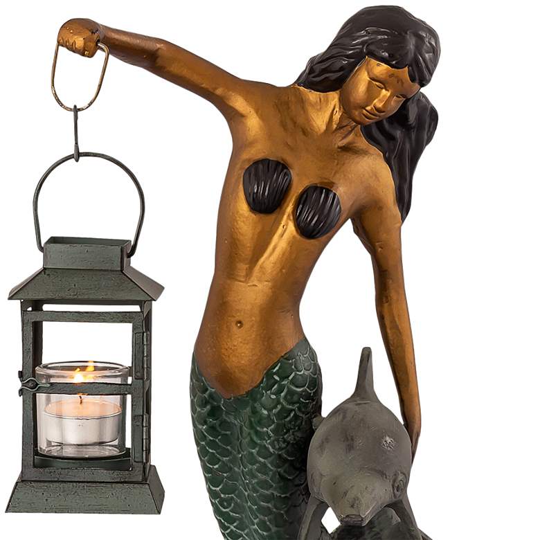 Image 2 Mermaid Lantern 20 1/2 inch High Aluminum Outdoor Statue more views