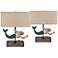 Mermaid Treasure Nautical Blue and Wood Table Lamps Set of 2